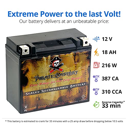 Image of Pirate Battery YTX20HL-BS 310 CCA Maintenance-Free 12V 19Ah Battery Replacement for ATV, Harley Davidson Motorcycle, Jet Skis, Scooter, UTV, and More - Nut and Bolt (T3) Terminal