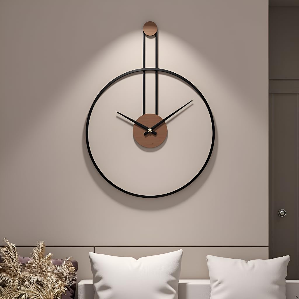Large Decorative Wall Clock for Living Room,Metal & Walnut Dial Home Decor Silent Non Ticking Lightweight Clocks for Bedroom, Study, Office Decorations, 28.7''×21.6'',Black