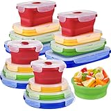 Yaomiao 16 Pack Collapsible Food Storage Containers with Lid Foldable 8 Pcs Rectangle Storage Bowl and 8 Pcs Round Silicone Food Bow for Lunch Rv Accessories Microwave Freezer Safe(Bright Colors)