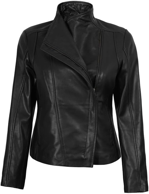 Blingsoul Womens Real Leather Jacket - Asymmetrical Leather Jackets for Women - Image 3