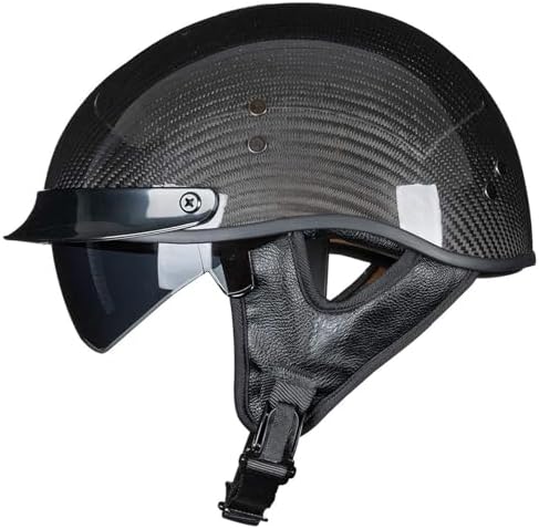 VCOROS Carbon Fiber Open Face Retro Motorcycle Helmets Men Women Half Face Helmets for Motorbike Cruiser Chopper Moped Scooter ATV (Gloss Black, L)
