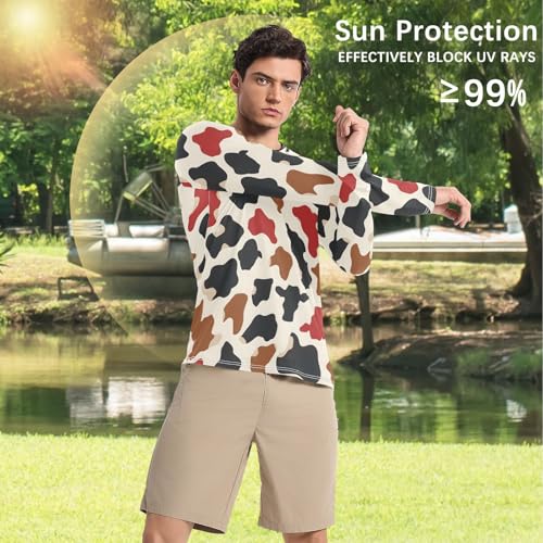 Mens UV Protection Shirts Rash Guard Long Sleeve UPF 50+ Brown Black Red Cow Spots Quick Dry S4