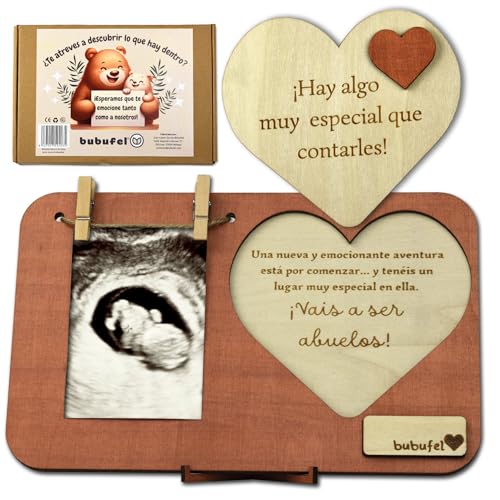 Bubufel Anuncio embarazo | Anunciar embarazo | Vais a ser abuelos |Sorpresa embarazo | Marco de Fotos 24 x 15 cm con Mensaje Sorpresa | Espacio para Nota Personalizada