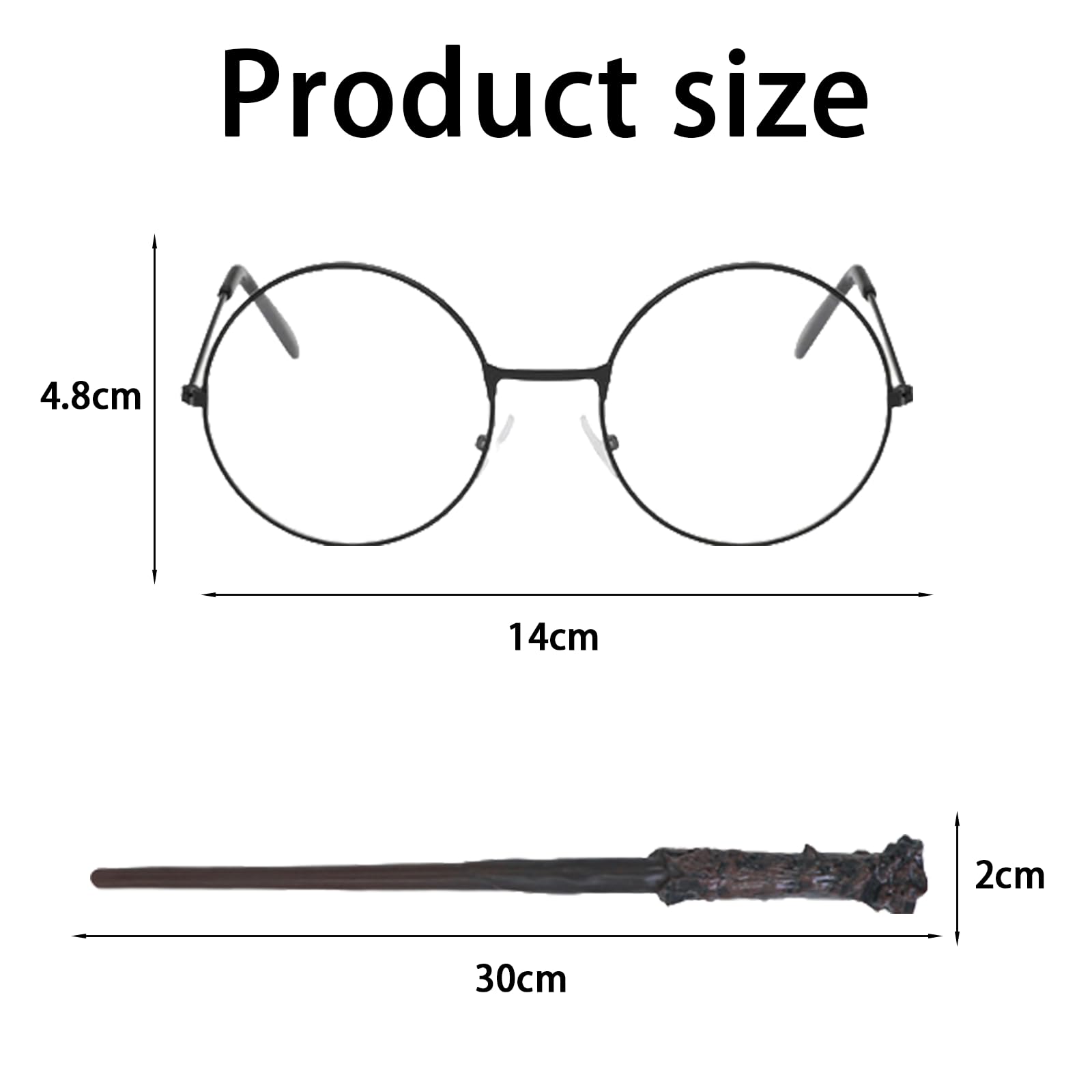 SSKHE Wizard Costume Accessories Set, 2 Pack Vintage Round Black Glasses & Magic Wand - Image 2
