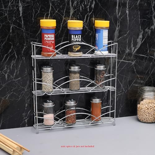 Buckingham 3 Tier Free Standing Spice & Herb Rack Jar Holder Organiser Storage, Metal, Chrome, 33 cm - Cosy Home Interiors Buckingham 3 Tier Free Standing Spice & Herb Rack Jar Holder Organiser Storage, Metal, Chrome, 33 cm - Image 2