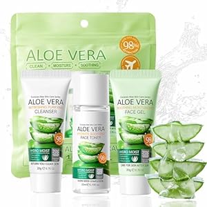 Aloe Vera Skincare Set, Hautpflege und Gesichtspflege Set für Peeling Gesicht, Beauty Set mit Gesichtsreinigung, Gesichtswasser, Aloe Vera Gel, Reise-Hautpflege-Set mit Feuchtigkeitscreme