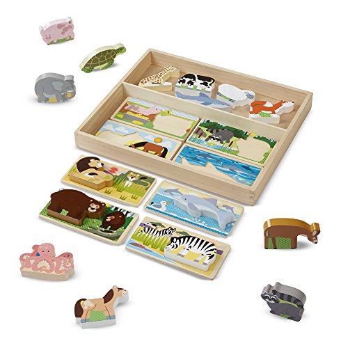 Preisvergleich Produktbild Melissa & Doug Holzpuzzletafel mit Tierbildern und Tierfiguren (24 Teile)