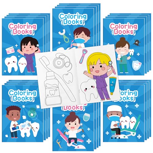Image of Mini Dentist Coloring Books for Kids - 48Pcs Bulk Dentist Theme Coloring Booklet Tooth Theme DIY Art Drawing Book for Toddlers Tooth Themed Party Favor Gift Classroom Reward Home Art Activity Supplies