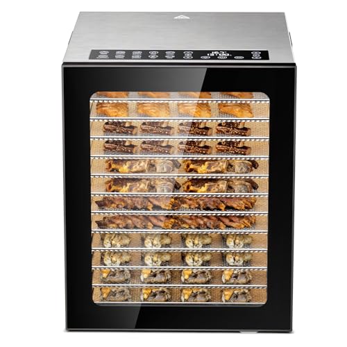 Food Dehydrator for Jerky, 12-Trays Stainless Steel, Digital Food Dryer for Herb, Electric Dehydrator Machine 850W with 10 Presets, Adjustable Timer, Temperature Control