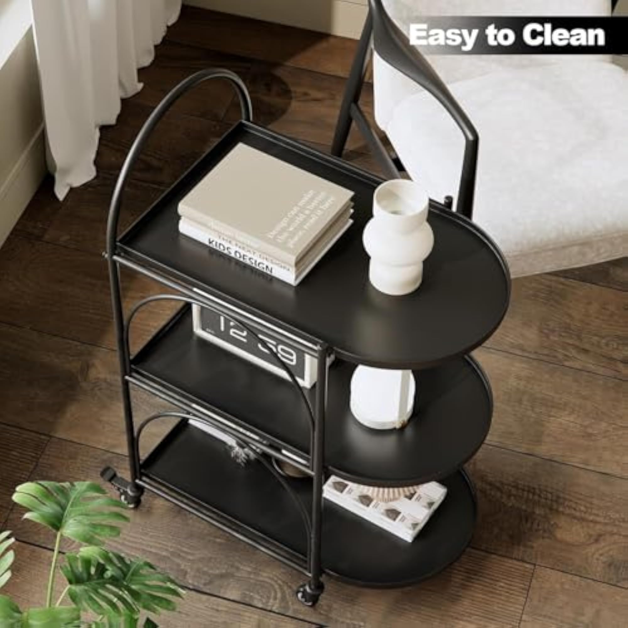 Decorative Bar Cart, Metal Serving Trolley with Lockable Wheels