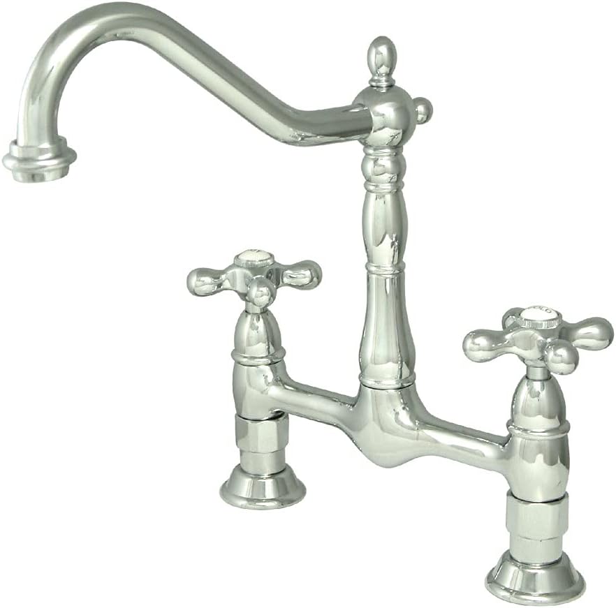 Kingston Brass KS1171AX Heritage Bridge Kitchen Faucet, Polished Chrome