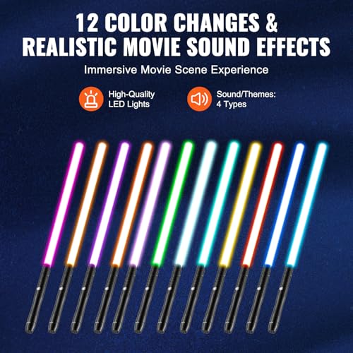 Image of VEVOR Light Sword, 2 Pack Light up Sword with 12 RGB Colors, 4 Sound Modes and Realistic Handle, Rechargeable Toy for Adults and Kids, Christmas Day, Halloween Cosplay, Birthday