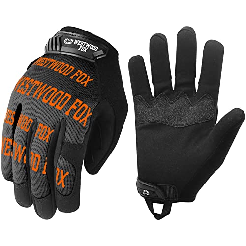 WESTWOOD FOX Gardening Working Gloves Garden Thorn Proof Flexible Heavy Duty Leather Mechanic Utility Dexterity Breathable Construction Gloves for Work Mens Women (Metallic Orange