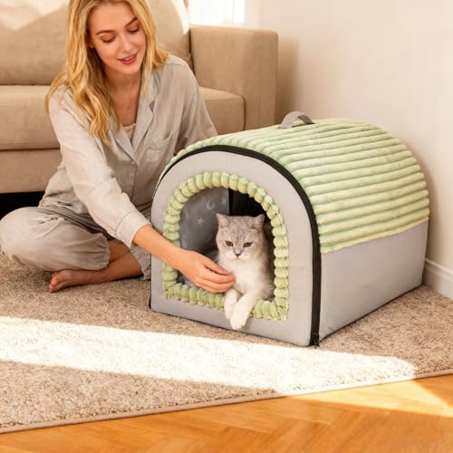 Cama cueva para gatitos y refugio desmontable lavable para el hogar 4