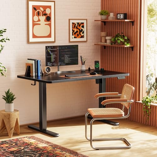Image of Huuger Electric Standing Desk with Power Outlets and USB-C Port, 47 X 24 Inch Height Adjustable Desk, Sit Stand Desk for Home Office, Computer & Gaming Desk with 4 Presets, Stable Steel Frame, Black