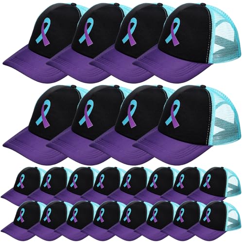 Image of Hercicy 12 Pcs Suicide Prevention Awareness Hat Inspirational Teal Purple Ribbon Baseball Cap World Suicide Prevention Day for Men Women