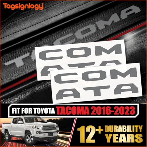 Image of Prime Series UV Weatherproof Vinyl Decals: Pair of Left and Right Front Door Sill Protector Letter Inserts fits Tacoma 2016-2023 (Gloss Dark Gray)