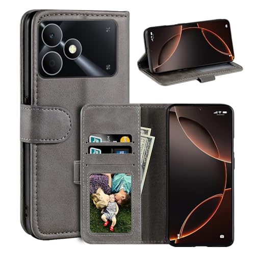 UOGNADGD ���U�[�t���b�v�J�o�[ OPPO Realme Note 80 4G �Ƃ̌݊������� �J�[�h�X���b�g�t���E�H���b�g�P�[�X�A�}�O�l�b�g�N���[�W���[�A�L�b�N�X�^���h�ARFID�ϏՌ��t�H���I (�O���[)