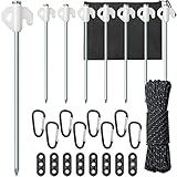26 Pack, Metal Stakes for Inflatables, Heavy Duty Tent Stakes with Rope and Clip Hook, Cord Adjuster,Replacement Yard Ground Lawn Pegs Spike Anchor for Halloween Christmas Inflatable Garden Decoration