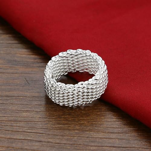 925 Sterling Silver Mesh Simple Plain Statement Ring Chunky Ring Braided Ring For Women Men4