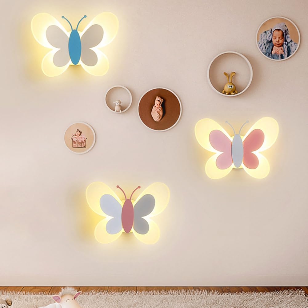 Lámpara de Pared con Forma de Mariposa LED, 14 W, 85-265 V, para Dormitorio Infantil, con Forma de Mariposa, con Rosas y Blancas