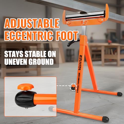 EZUVITA 2er-Pack klappbare Rollenständer, 113kg Tragkraft pro Ständer, 70.5–110cm höhenverstellbar, stabile Unterstützung für Tischkreissägen und Holzbearbeitung