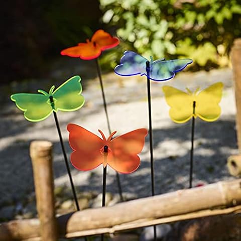 SunCatcher Garden Decor Ornaments Butterfly Set of 5 Large Decorative Garden Stakes 75cm/29.5'' high Outdoor Yard Lovely Gardeners Gift, Colour:Mixed Colours Cover