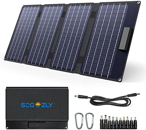 SOGOZLY Portable 40W Solar Panel, Foldable Solar Power Charger for Power Station, High Efficiency Watrerproof with USB QC 3.0 and USB-C Ports for iPhone, Ipad, Laptop for Outdoor Camping Van RV Trip