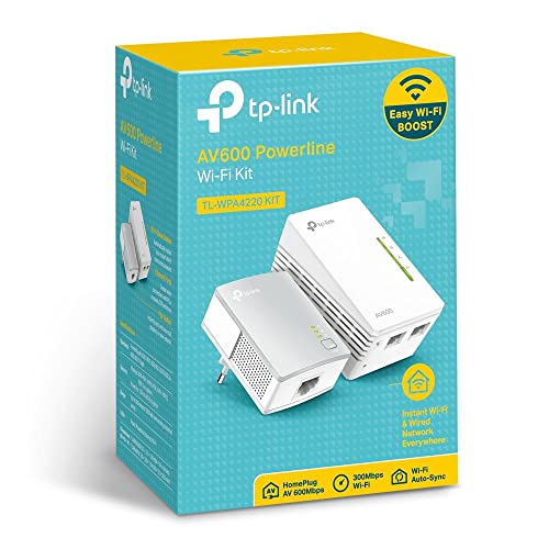 TP-Link AV600 Powerline WiFi Extender - Powerline Adapter with WiFi, WiFi Booster, Plug & Play, Power Saving, Ethernet over Power, Expand both Wired and WiFi Connections (TL-WPA4220 KIT)
