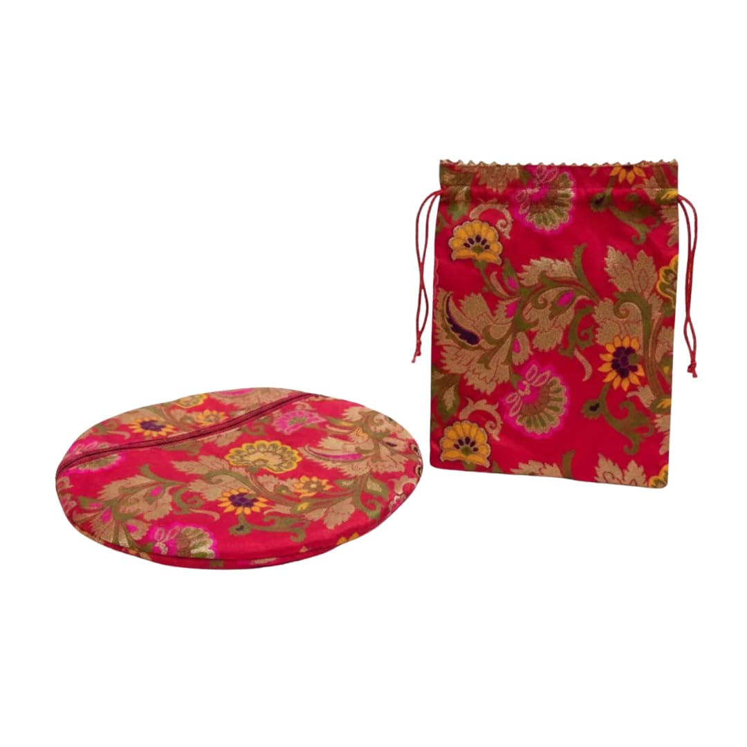 haldi mehendi shaadi Papad & Moong Vadi Gift Set – Handmade Marwadi Silk Papad Cover with Chain & Mangodi Potli – Rajasthani Bandhej Shagun Hamper for Mayra, Bhaat, Wedding Gifting-picture-51