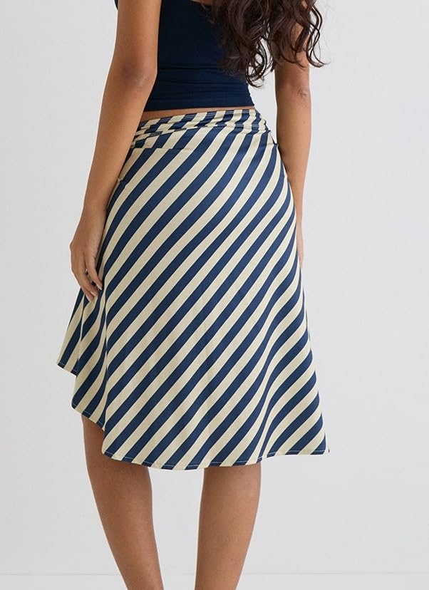 Women Y2k Striped Midi Wrap Skirt Casual Asymmetrical Low Waist Flowy Long Skirt Streetwear2