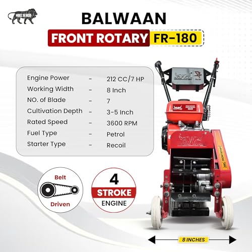 Image of Balwaan Krishi 7HP Petrol Engine BeltDriven Front Rotary Cultivator| FR-180