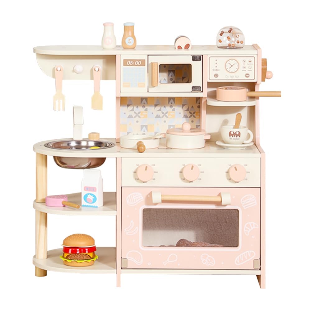 Kids Coffee Maker Playset, Montessori Wooden Coffee Machine Play Toy Kitchen Accessories Cooking Set, Pretend Play Girls Boys Gifts for 3-6 Year Old Kids