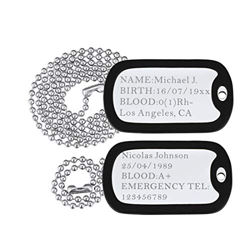 U7 Custom Engraved 2 Pcs Dog Tags Pendant with Stainless Steel Chain 23"