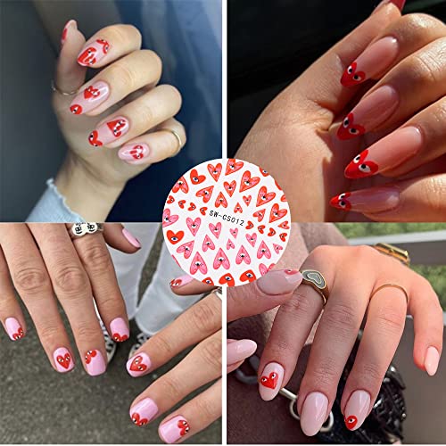 Valentine’s Day Nail Art Stickers Decals Pink Red Heart Eye Design Nail Stickers 3D Self-Adhesive Valentines Nail Art Supplies Holiday Cute Nail Polish Wrap Decals For Women Diy Nail Decor 6 Sheets #TOP5