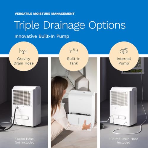 Image of hOmeLabs Dehumidifier 7,500 Sq Ft 50 Pint with Pump 120 Pint 95F, 90% RH