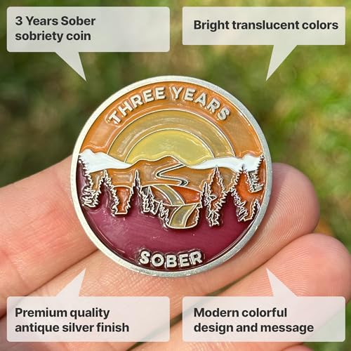 Image of The Achieve Mint Three Year Sober Chip | 3 Years Sobriety Token | Non-AA, Non-Religious Medal, for Men and Women Celebrating Sobriety