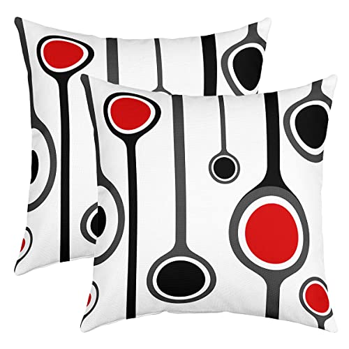 Loussiesd Set of 2 Strip Lines Throw Pillow Covers Abstract Art Cushion Case for Home Living Room Decor Reversible Geometric Circle Red Grey Black Decorative Throw Cushion Case 18x18 Inch