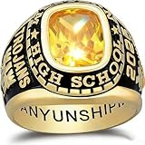 Ccjcinata Custom Class Rings for Men - Engravable High School/College Graduation Ring, Cubic Zirconia & S925 Silver, Sizes 5-13
