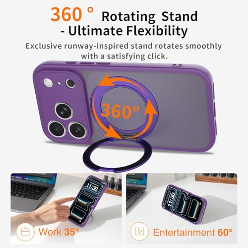Image of Magnetic Case for iPhone 17 Pro With Magnetic Ring Stand, [Compatible with Magsafe] [Military Grade Drop Protection] Shockproof Phone Cover for iPhone 17 Pro Full Camera Protection 6.3 inch Purple
