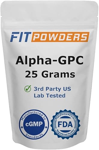FitPowders Alpha-GPC - Polvo de 0.88 oz, colina en polvo sin OMG, vegano, probado por terceros, pre-entrenamiento, memoria y enfoque, con cucharada