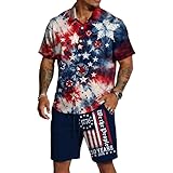 Conjunto de dos piezas para hombre del 4 de julio con bandera estadounidense camisa de manga corta con botones y estampado de estrellas y rayas pantalones cortos con cordón para playa trajes hawaianos
