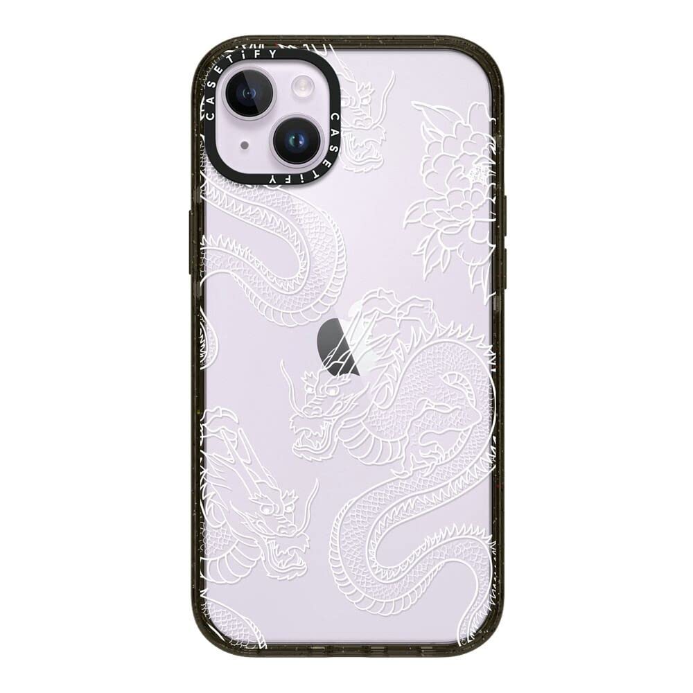 CASETiFY Impact Case - Custodia per iPhone 14 Plus, motivo: Dragons - Nero Lucido Re/CASETiFY