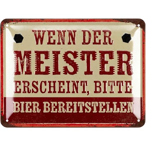 LANOLU retro Blechschild Werkstatt Bier Deko, lustiges Sprüche Schild, Geschenk für Männer, geprägtes Metallschild, 15x20 cm