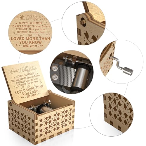 Image of Ucuber You are My Sunshine Music Box - Wood Laser Engraved Vintage Music Box Best Gift for Daughter from Mom Christmas (Mom to Daughter)