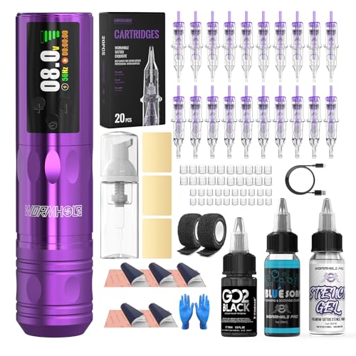 Image of Wormhole Tattoo Gun Kit Xtreme Tattoo Kit Black Tattoo Ink Wireless Tattoo Machine Kit 1,800 mAh Battery Tattoo Power Supply 20 Tattoo Cartridge Needles Multi-function Smart Tattoo Pen