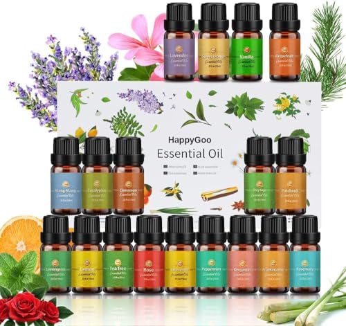 Essential Oils for Diffusers for Home, Set de Aceites Esenciales para Humidificador 18 x 10ml,óleo Essencial Lavanda Ylang-Ylang Árbol del Té Eucalipto Incienso Lemongrass Romero Naranja Menta Limón