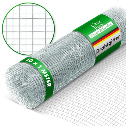 Drahtgitter feinmaschig - Maschenweite 6,3 mm - verzinkt - 100cm Höhe x 10m Länge - Rolle extra lang - Metallgitter als Volierendraht, Kaninchendraht, Wühlmausgitter für Hochbeet im Garten