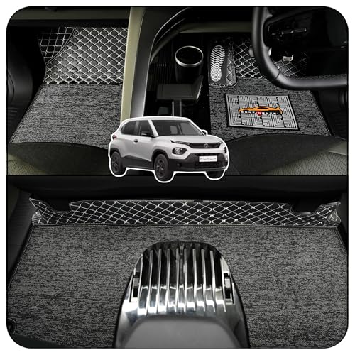 Image of CONTINENTAL [Butterfly 7D Tata Punch Car Mats] Luxury 7D Car Floor Mats for Punch (2021-2025) || Scratchproof & Waterproof Punch 7D Car Mats || Color - Black & Silver