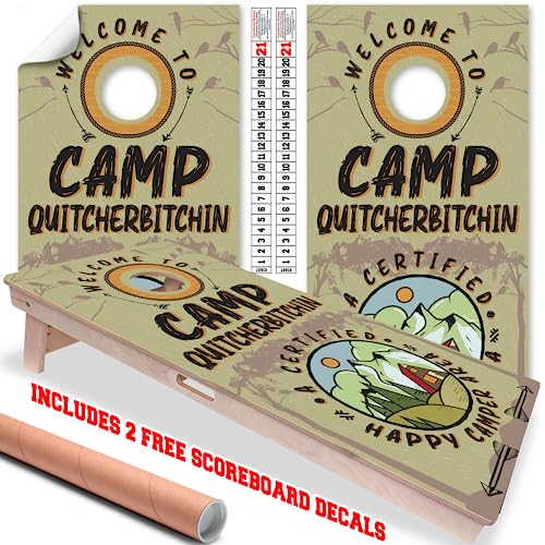 Cornhole Board Wraps and Decals for Boards Set of 2 Skins Professional Vinyl Covers Sticker - Camp Quitcherbitchin Cabin Camping Lakehouse Cornhole Decal for Boards Covers Sticker Cornhole Vinyl Wraps